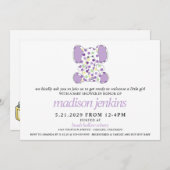 Invitation Baby shower Eléphant Violet (Devant / Derrière)