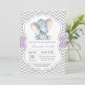 Invitation Baby shower éléphant violet et gris (Debout devant)
