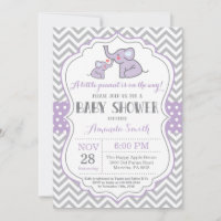 Invitation Baby shower éléphant violet et gris