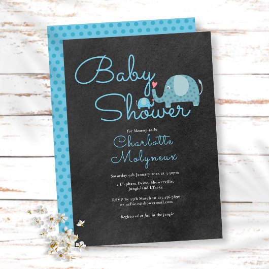 Invitation Baby shower Eléphants Pointe Polka / Saupoudrer Bo