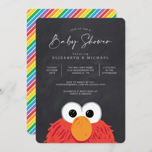 Invitation Baby shower Elmo Chalkboard (Devant / Derrière)