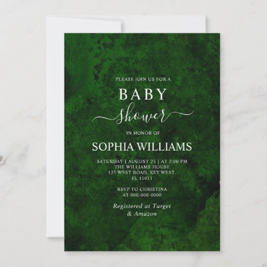 Invitation Baby shower Emerald Green & Silver Calligraphy (Devant)