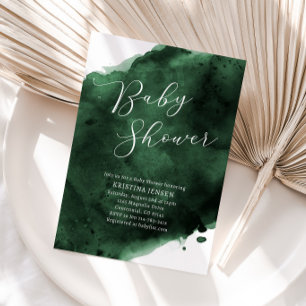 Invitation Baby shower Emerald Green Watercolor