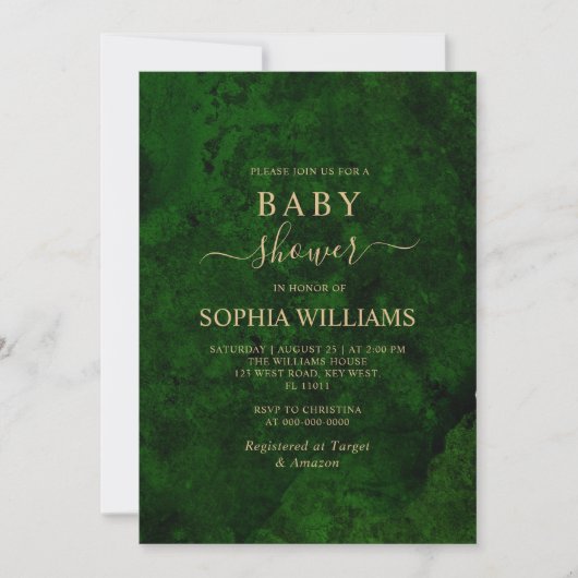 Invitation Baby shower Emerald Greenery & Gold Calligraphy (Devant)