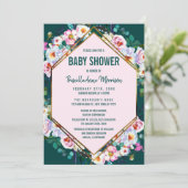 Invitation Baby shower Emerald Jade de finition or rose Fleur (Debout devant)