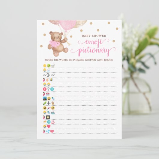 Invitation Baby shower Emoji Pictionary Jeu Teddy Bear Card (Debout devant)