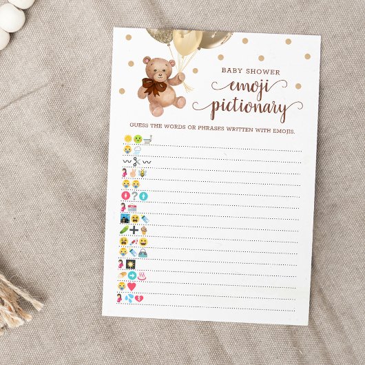 Invitation Baby shower Emoji Pictionary Jeu Teddy Bear Card