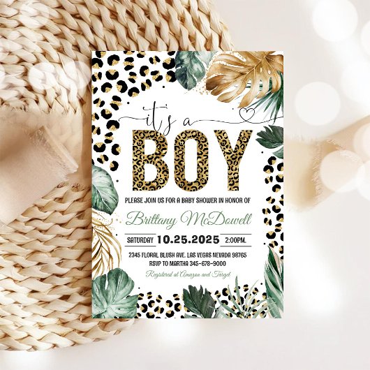 Invitation Baby shower Empreinte de léopard