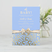 Invitation Baby shower Empreinte de léopard Blue et Gold Ligh (Debout devant)