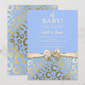Invitation Baby shower Empreinte de léopard Blue et Gold Ligh (Devant / Derrière)