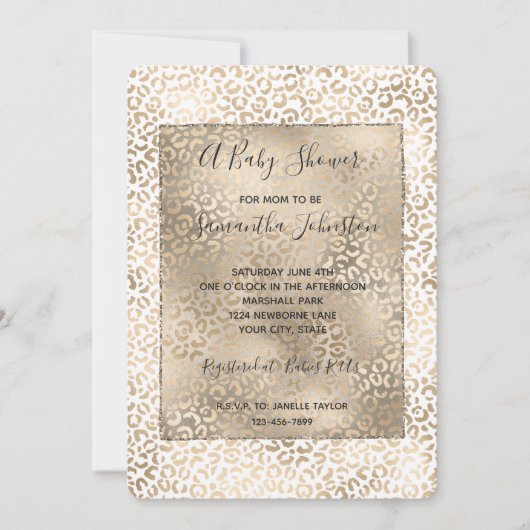 Invitation Baby shower Empreinte de léopard de bronze or (Devant)