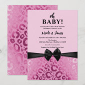 Invitation Baby shower Empreinte de léopard en verre rose fon (Devant / Derrière)