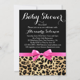 Invitation Baby shower Empreinte de léopard Hot Pink Bow Girl