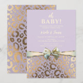 Invitation Baby shower Empreinte de léopard Lavender Gold Cre (Devant / Derrière)