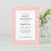 Invitation Baby shower Empreinte de léopard rose (Debout devant)