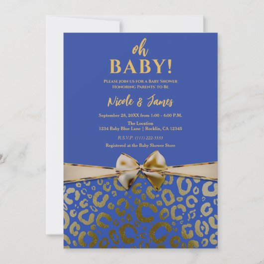 Invitation Baby shower Empreinte de léopard Royal Blue & Gold (Devant)