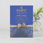 Invitation Baby shower Empreinte de léopard Royal Blue & Gold (Debout devant)