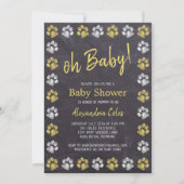 Invitation Baby shower Empreinte de patte gris-gris-jaune (Devant)