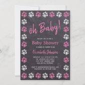 Invitation Baby shower Empreinte de patte Pink Chalkboard (Devant)