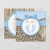 Invitation Baby Shower Empreinte Marron Bleu (Devant / Derrière)