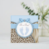 Invitation Baby Shower Empreinte Marron Bleu (Debout devant)