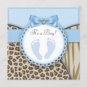 Invitation Baby Shower Empreinte Marron Bleu