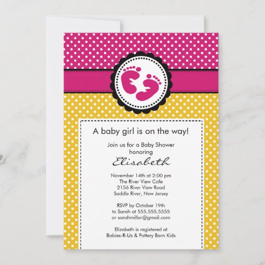 Invitation Baby shower Empreinte Pois roses (Devant)