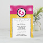 Invitation Baby shower Empreinte Pois roses (Debout devant)