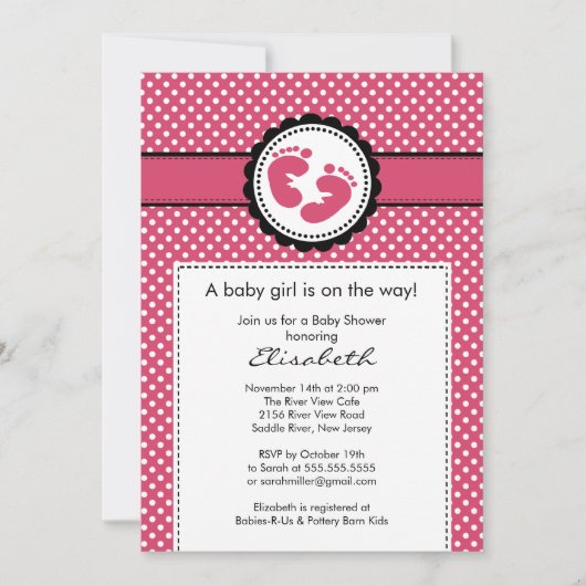 Invitation Baby shower Empreinte Pois roses (Devant)
