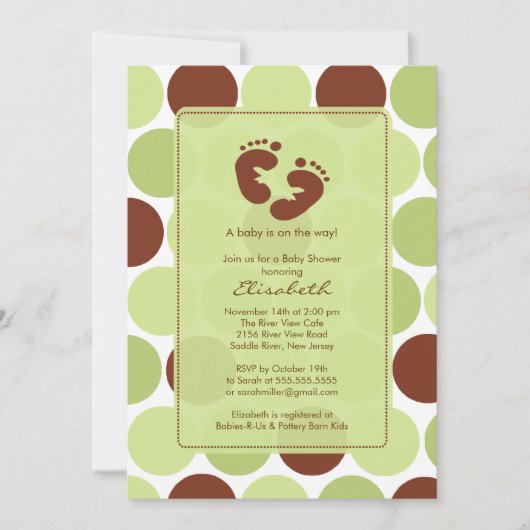 Invitation Baby shower Empreinte Pois verts (Devant)