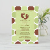 Invitation Baby shower Empreinte Pois verts (Debout devant)