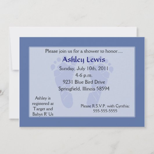Invitation Baby shower Empreintes - Bleu (Devant)