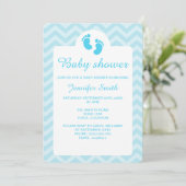 Invitation Baby-Shower Empreintes de Pied Bleu (Debout devant)