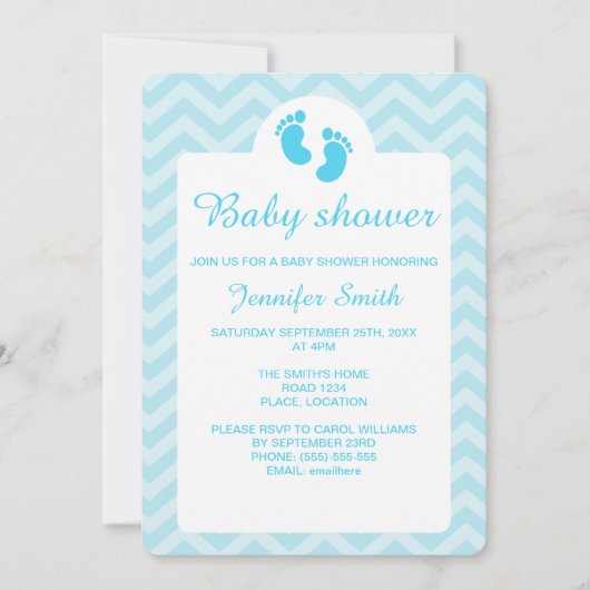 Invitation Baby-Shower Empreintes de Pied Bleu (Devant)