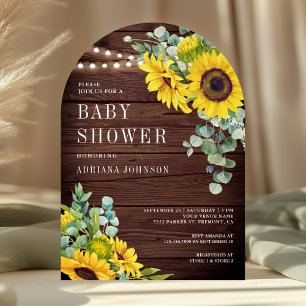Invitation Baby shower en arc de bois Eucalyptus de tournesol