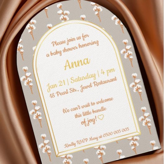 Invitation Baby shower en arc floral en coton élég