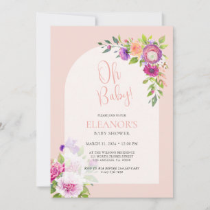 Invitation Baby shower en arc floral rose mignon
