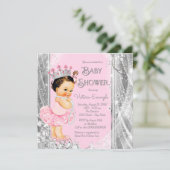 Invitation Baby shower en argent rose princesse Ballerina (Debout devant)
