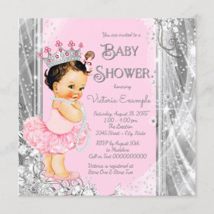 Invitation Baby shower en argent rose princesse Ballerina