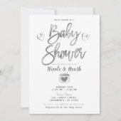 Invitation Baby shower en argent rustique blanc à la grange (Devant)
