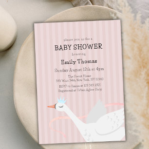 Invitation Baby shower en bande de cygne rose Whimsical Princ