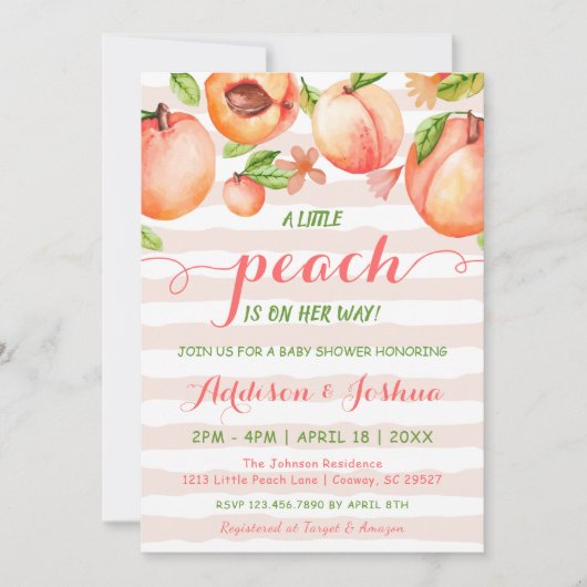 Invitation Baby shower en bande mince rose petit rose (Devant)