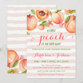 Invitation Baby shower en bande mince rose petit rose (Devant / Derrière)