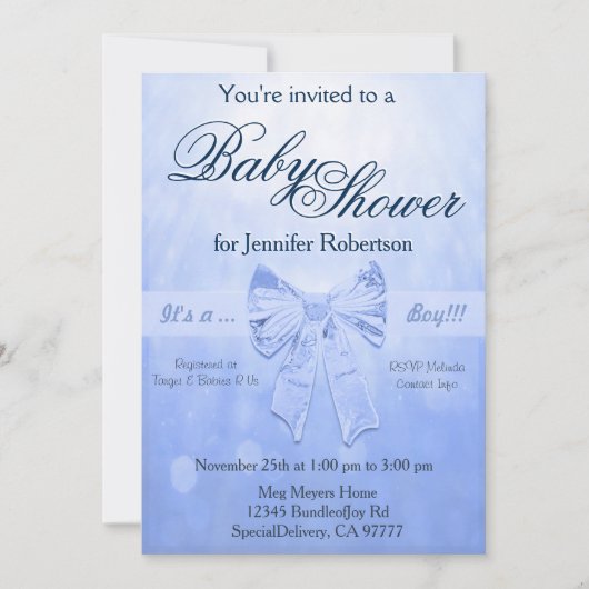 Invitation Baby shower en bleu pâle (Devant)