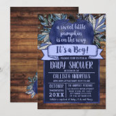 Invitation Baby shower en bois bleu de Little Citrouille Fall (Devant / Derrière)