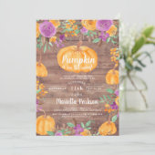 Invitation baby shower en bois citrouille à chute fleurie (Debout devant)