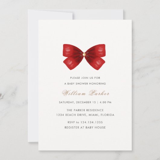 Invitation Baby shower en bois d'aquarelle simple rouge (Devant)