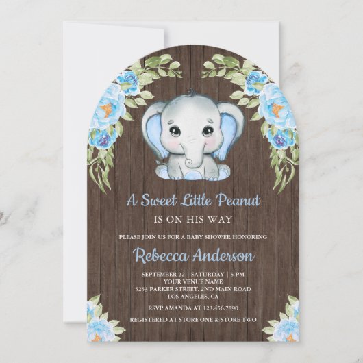 Invitation Baby shower en bois d'arc bleu bleu clair (Devant)