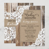 Invitation Baby shower en bois de dentelle de grange rustique (Devant / Derrière)