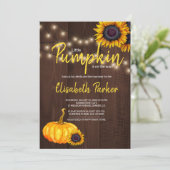 Invitation Baby shower en bois de grange Citrouille orange (Debout devant)